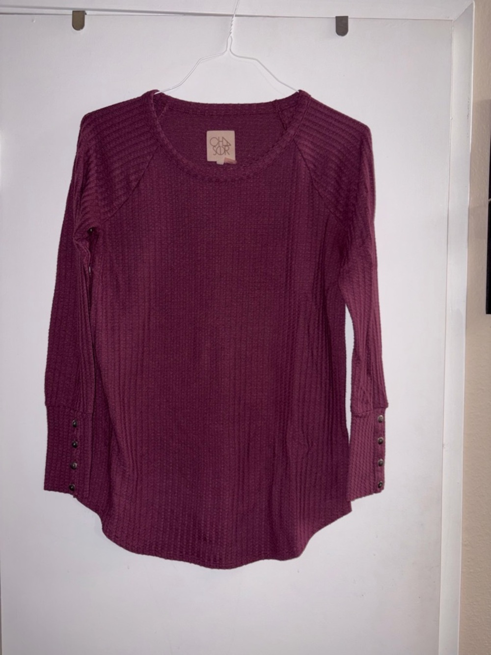 Chaser Burgundy Ribbed Knit Top w/ Button Sleeve Detail